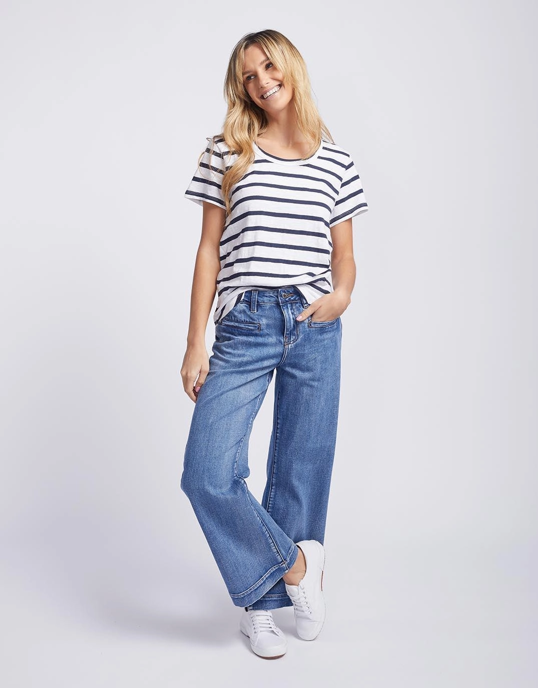 Original Round Neck T-Shirt - Navy/White Stripe Minimalist Aesthetic