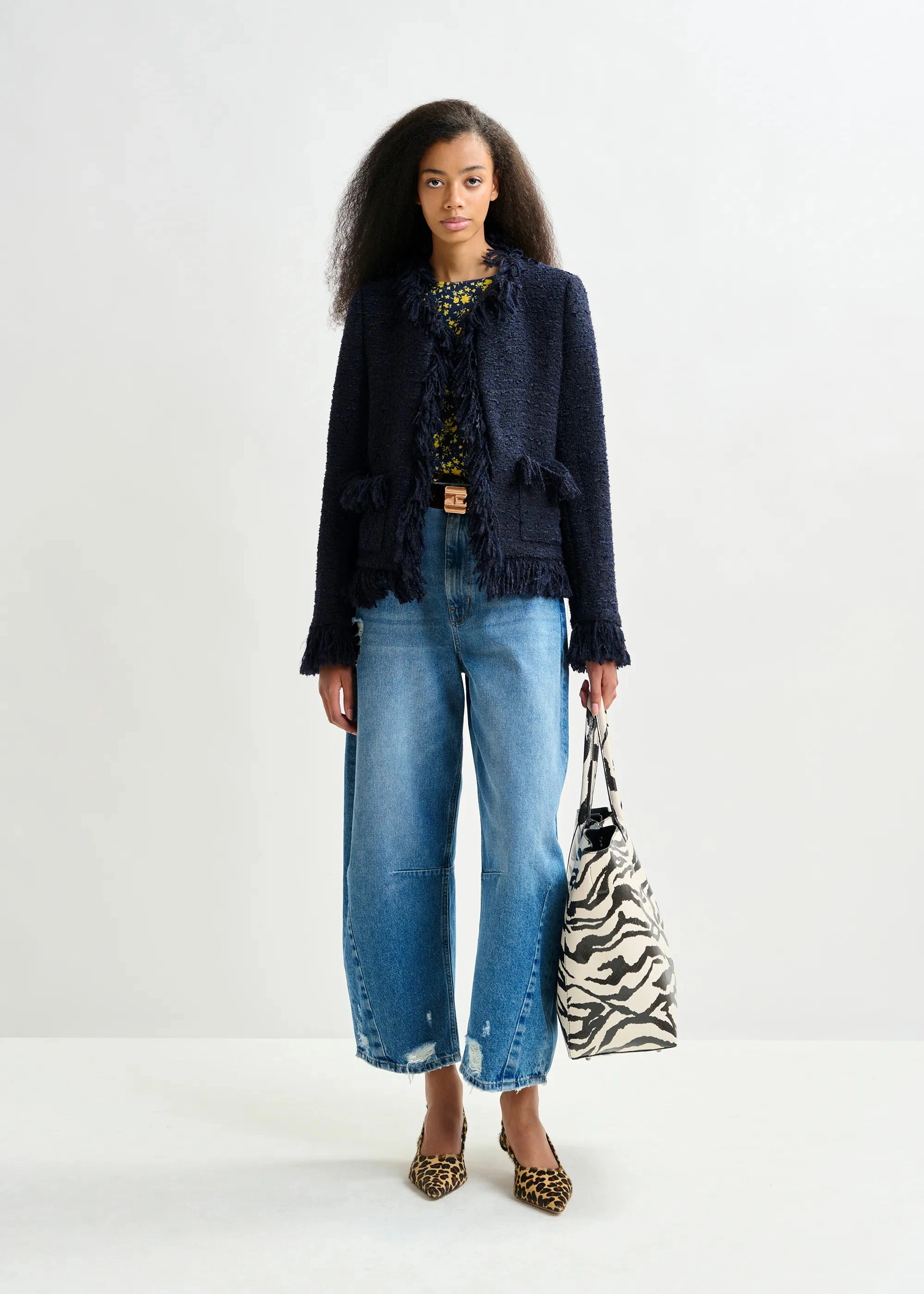 Essentiel Antwerp Iskra Fringed Jacket in Navy Thick Insulation