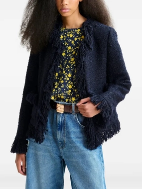 Essentiel Antwerp Iskra Fringed Jacket in Navy Temperature Regulating