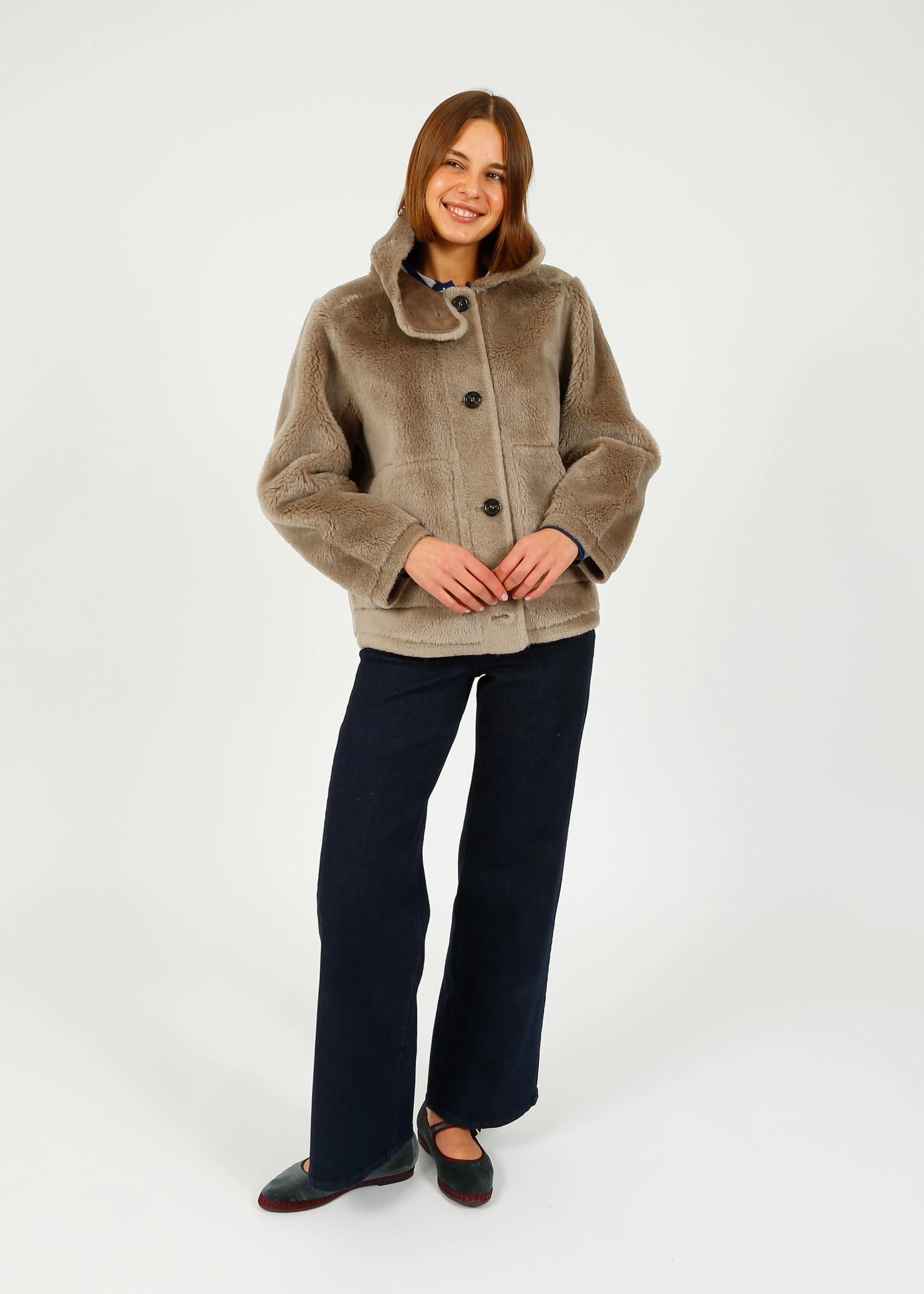 Oakwood Assietta Lily Fur Coat in Taupe ElasticizedWaistbandSystem No Collar