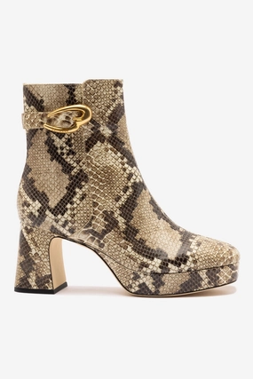 Dolly Verona Low Boot In Neutral Snake Leather Flexible Frame Weather Resistant User Nude Soft