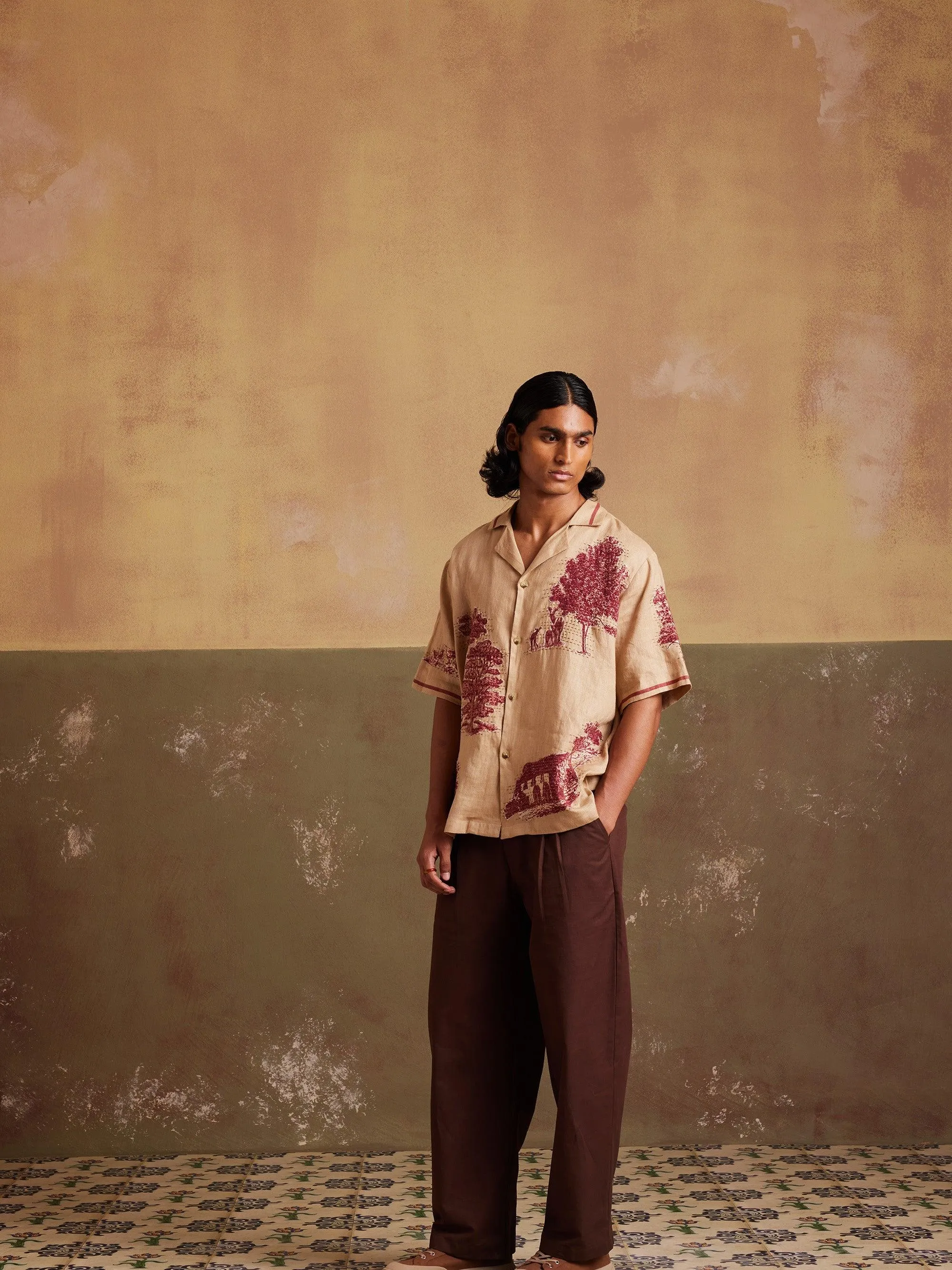 Striped Design Classic Color Patched Uni Shirt