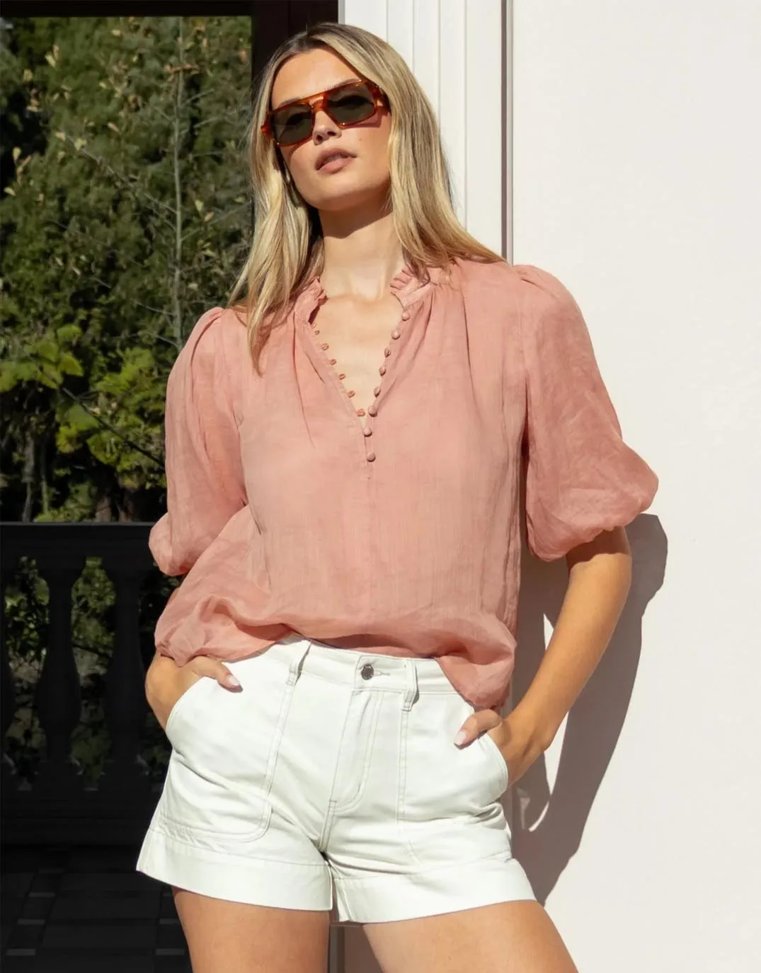 Closure High Neck Buttoned Top - Blush Exclusive Collection