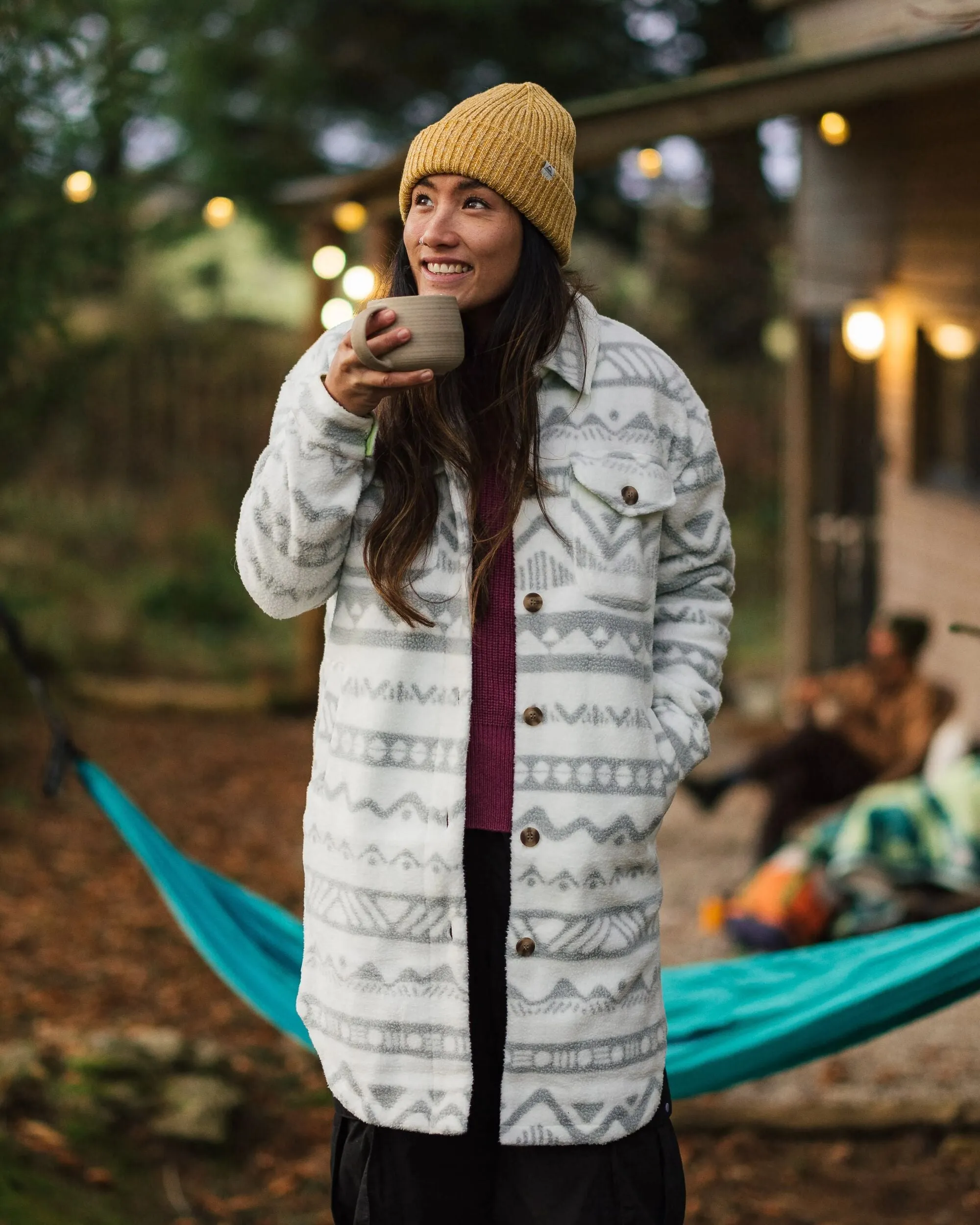 Wardrobe Staple Unmatched comfort Cloudy 2.0 Recycled Sherpa Fleece Shirt - Mountain Geo Vintage White