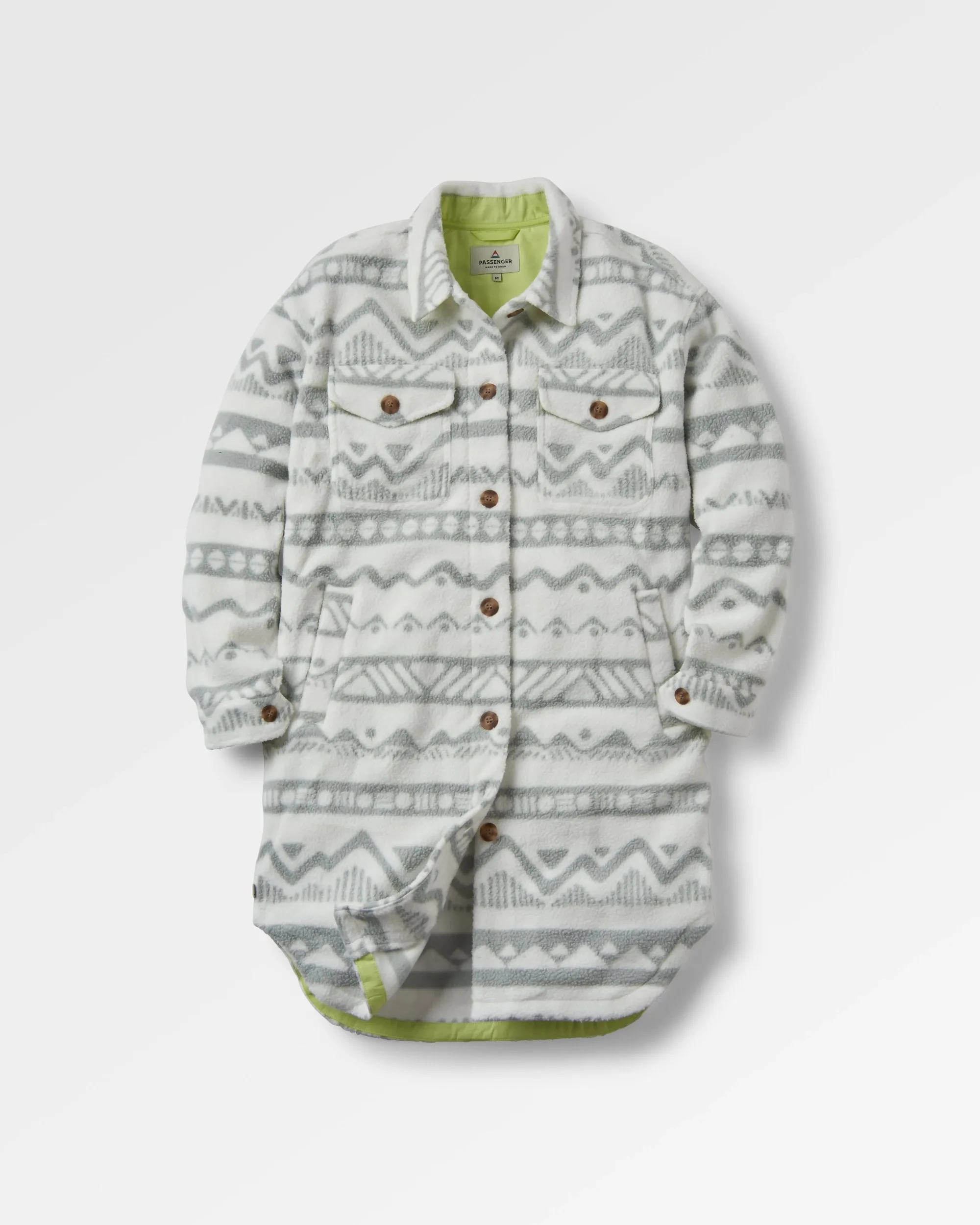 Tailored Silhouette Luxury Feel Cloudy 2.0 Recycled Sherpa Fleece Shirt - Mountain Geo Vintage White