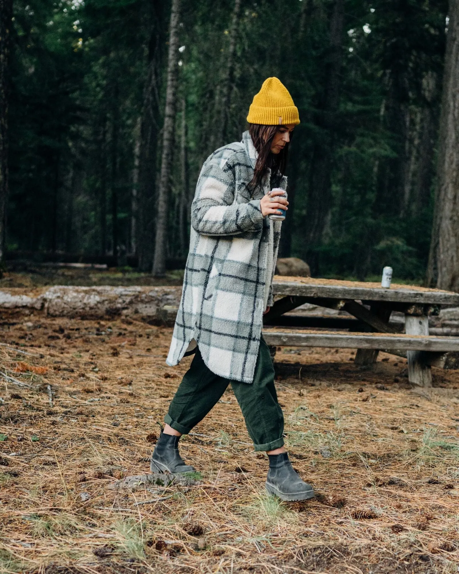 Printed design Autumn Look Cloudy Recycled Sherpa Fleece Shirt - Pistachio Check
