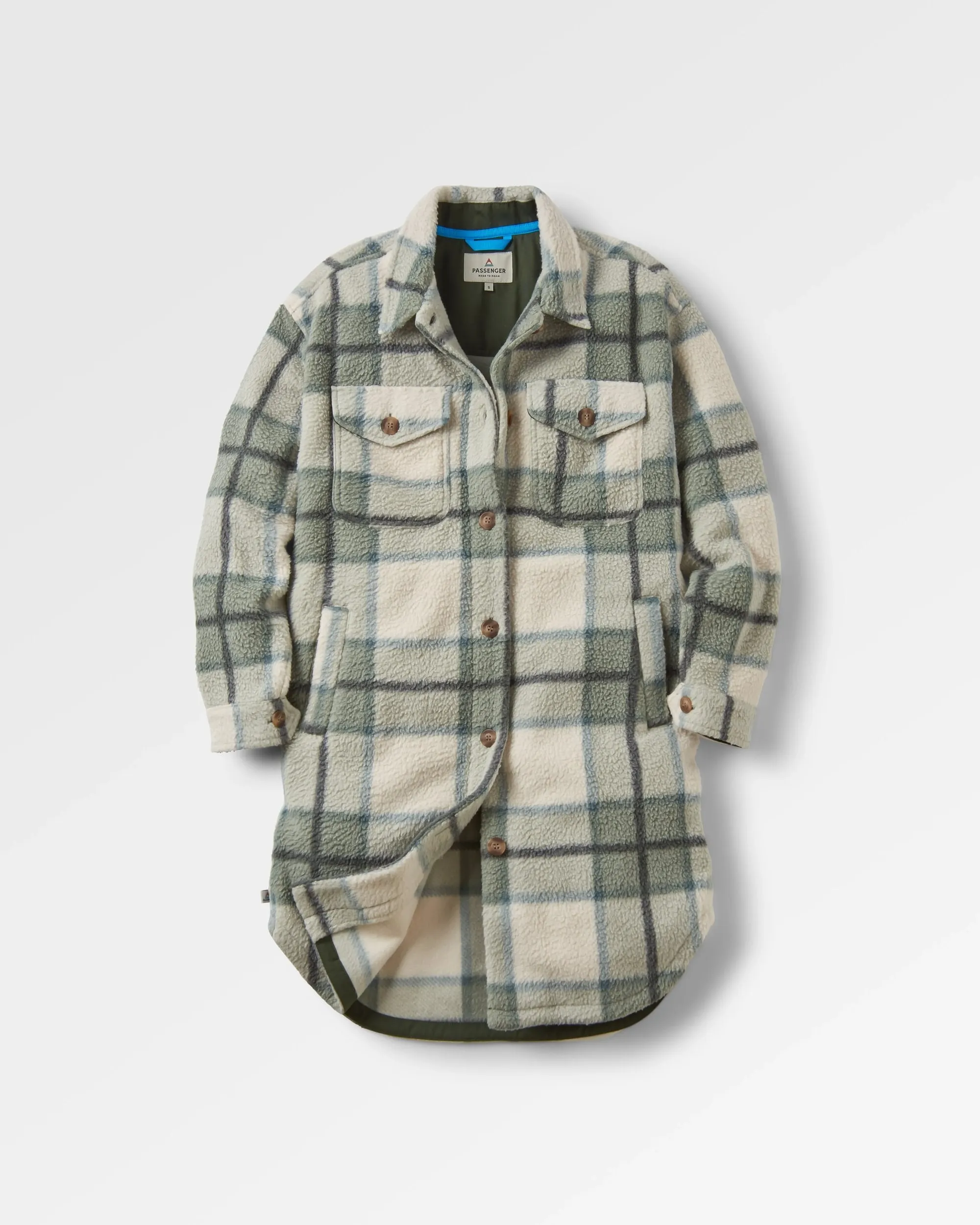 Yoke Design Trendy Look Cloudy Recycled Sherpa Fleece Shirt - Pistachio Check