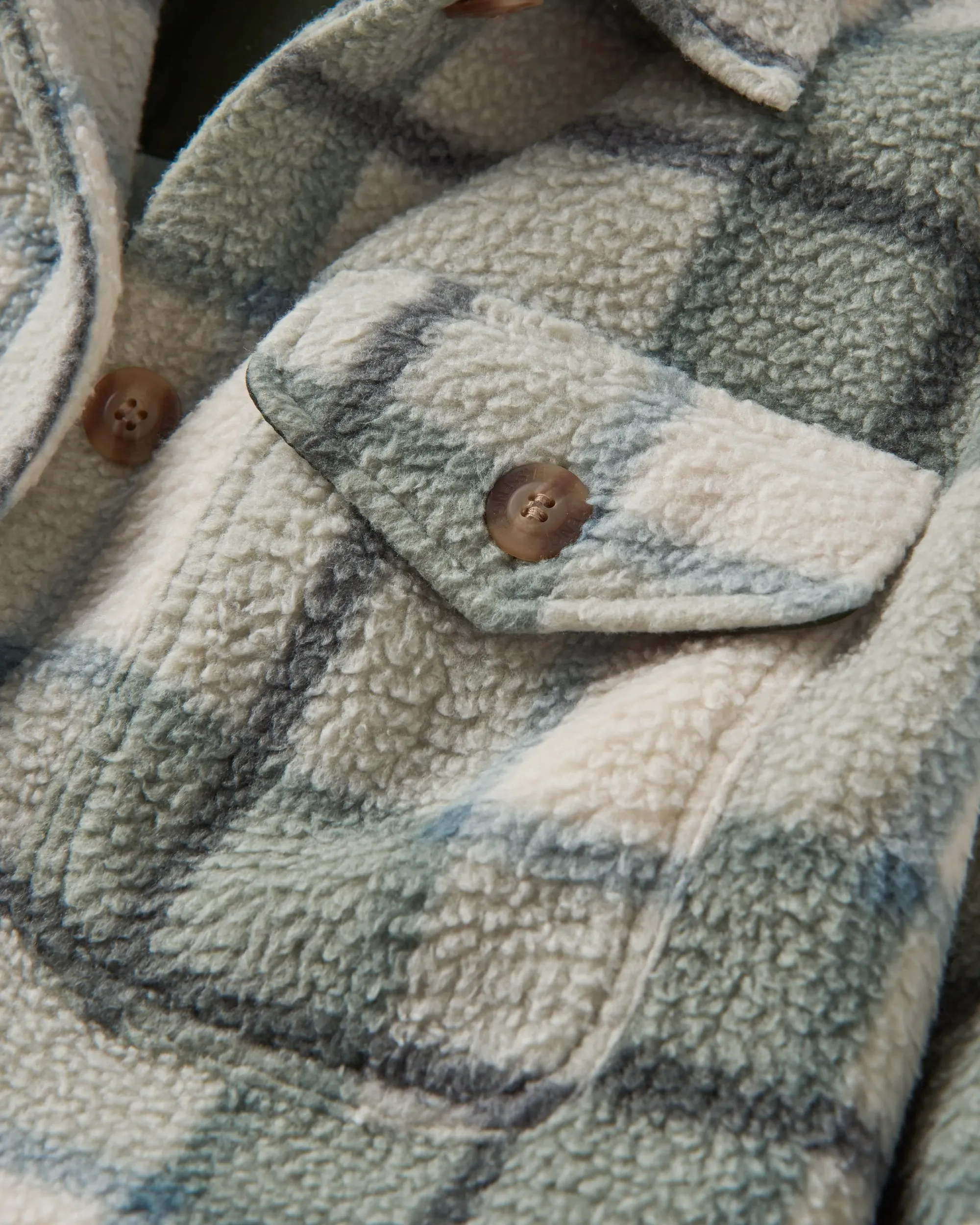 Cloudy Recycled Sherpa Fleece Shirt - Pistachio Check Gift Idea Organic Cotton