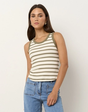 Cobble Rib Cutaway Tank - Khaki/Ivory Stripe Reinforced Edges