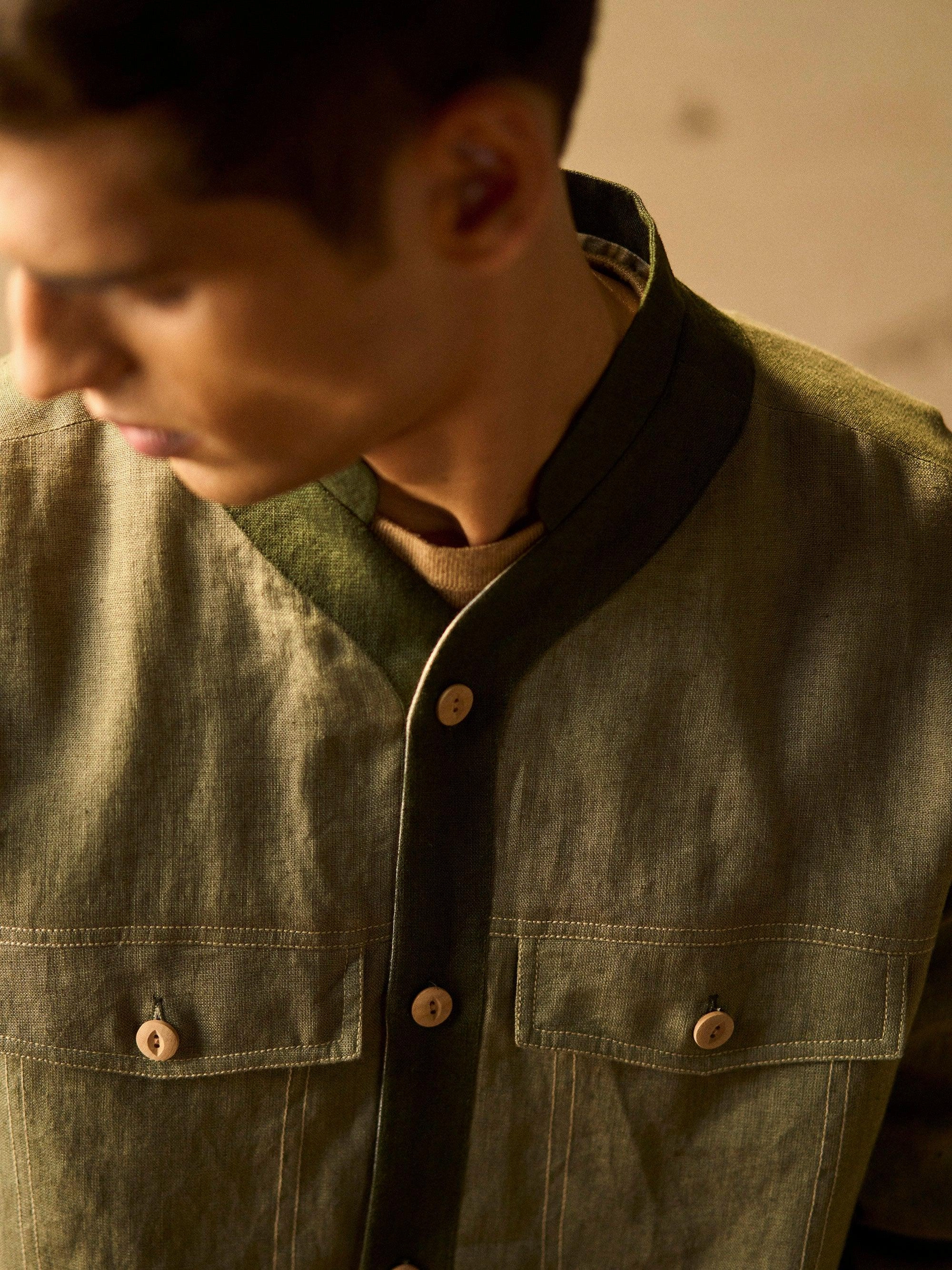Adjustable Detachable Hood Collarless Jacket