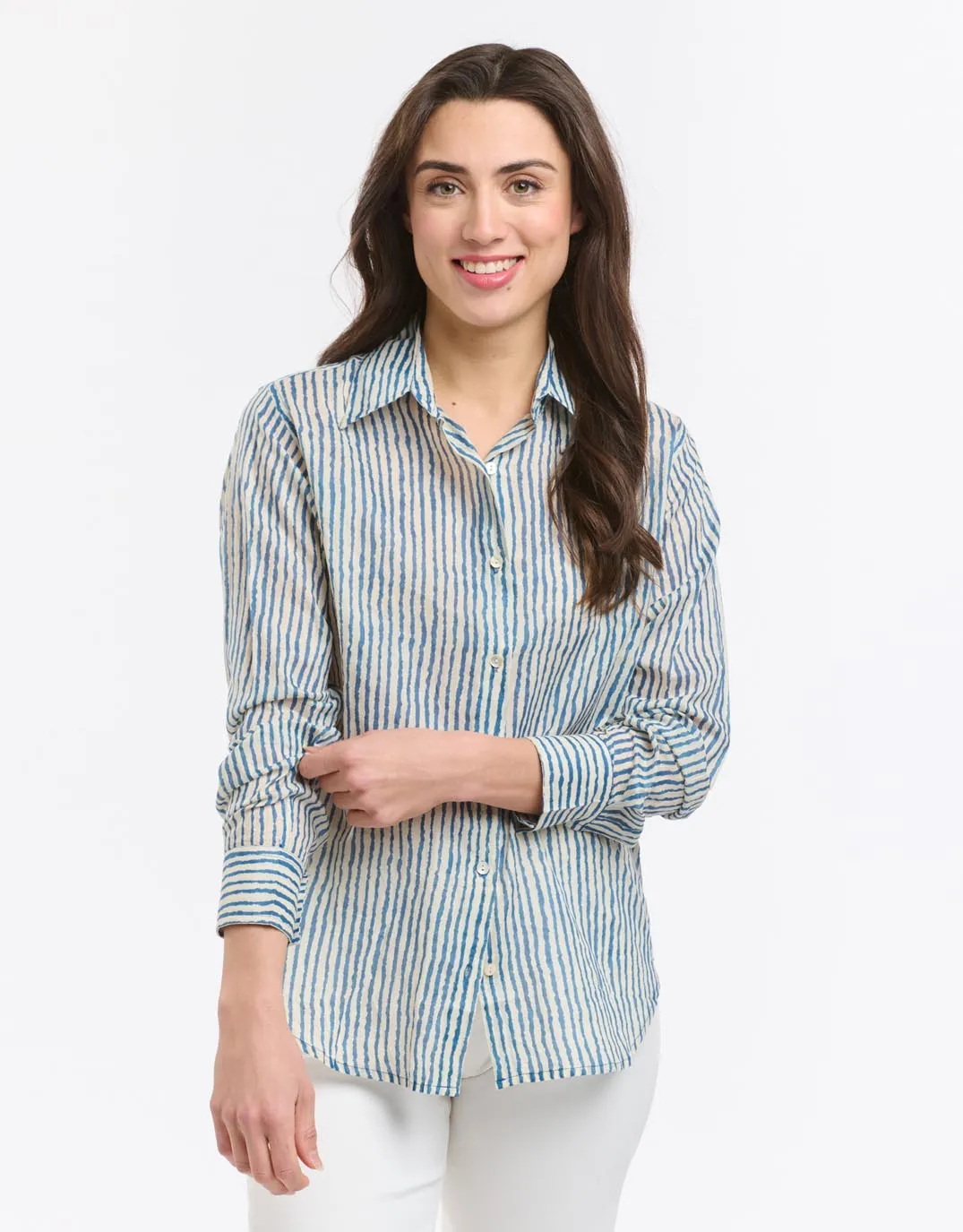 Collins Shirt - Blue Stripe Durable Texture Plus Size