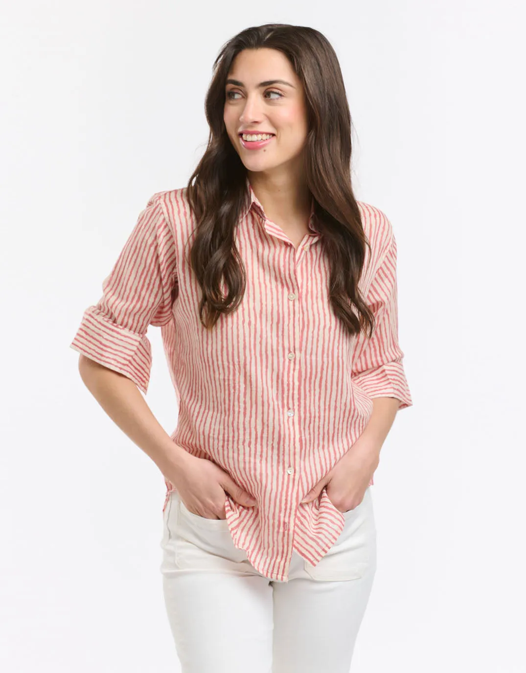 Collins Shirt - Red Stripe Soft Touch Fabric