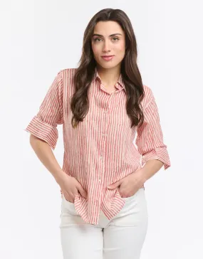Short Sleeve Stretchable Cloth Collins Shirt - Red Stripe