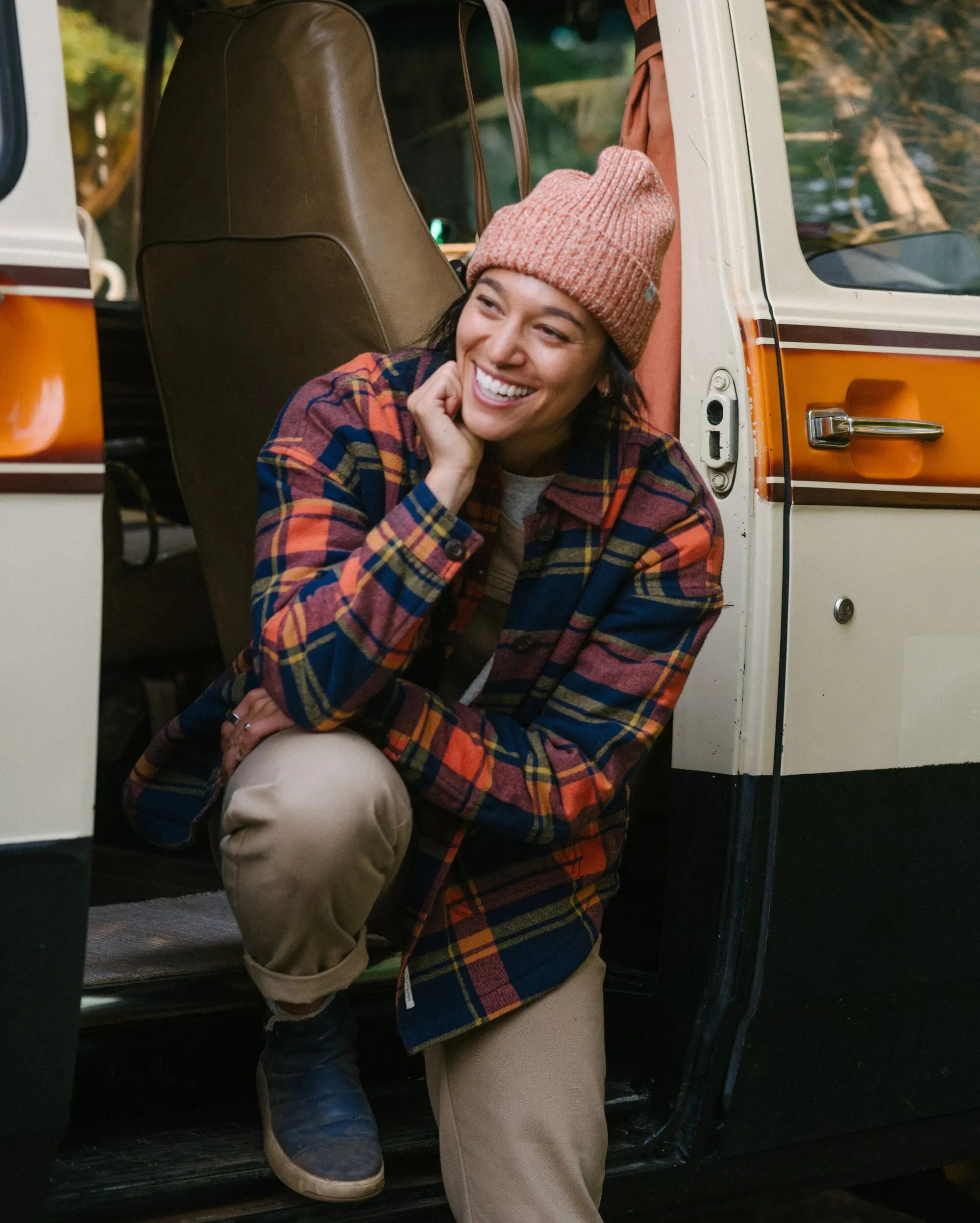 Weekend Vibes Sustainable Material Flint Organic Cotton Overshirt - Rich Navy/Burnt Orange