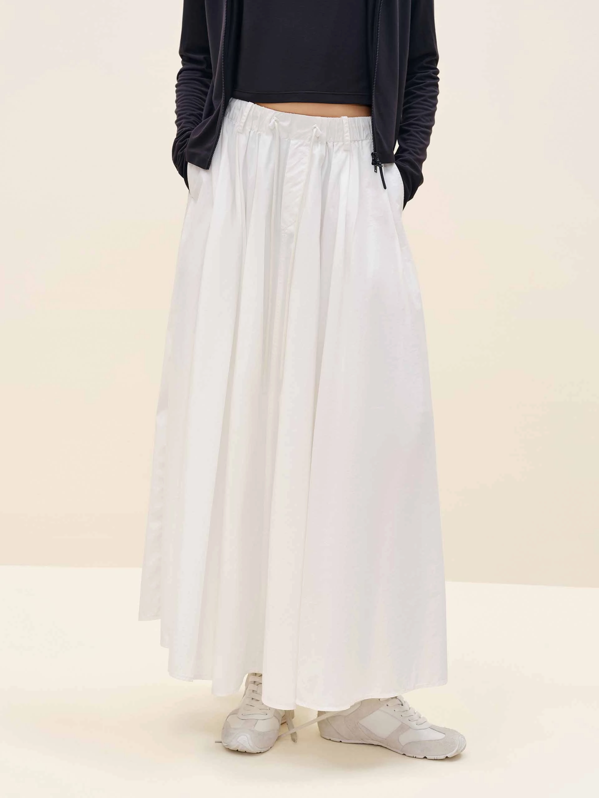 Drawstring Pleated Skirt Neat Mood Diagonal Slit