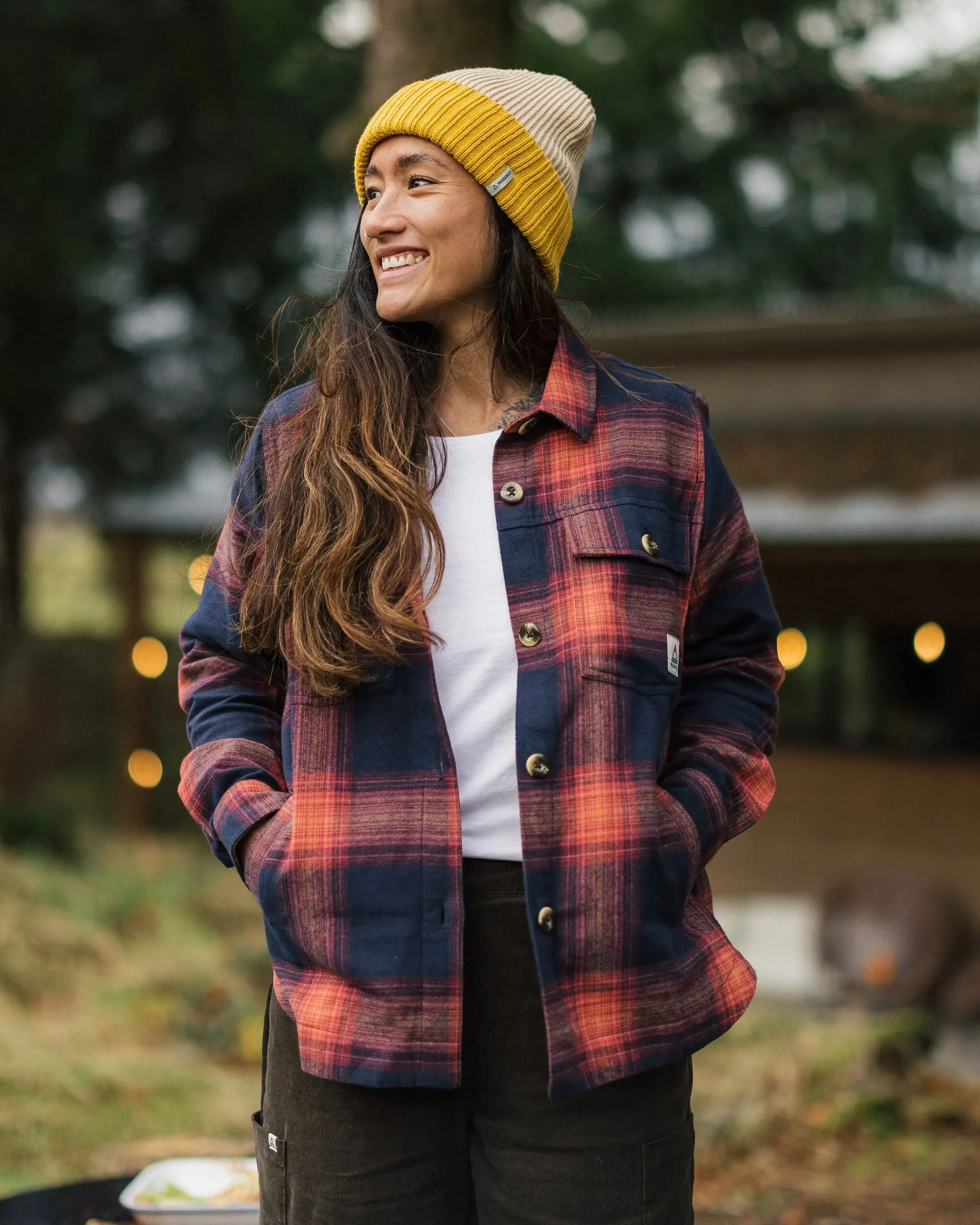 Sporty Look Multi Pocket Utility Stella Organic Cotton LS Shirt - Rich Navy/ Red Ochre Check