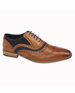 Roamers Mens Tan Leather & Navy Suede Oxford Shoes Premium Build