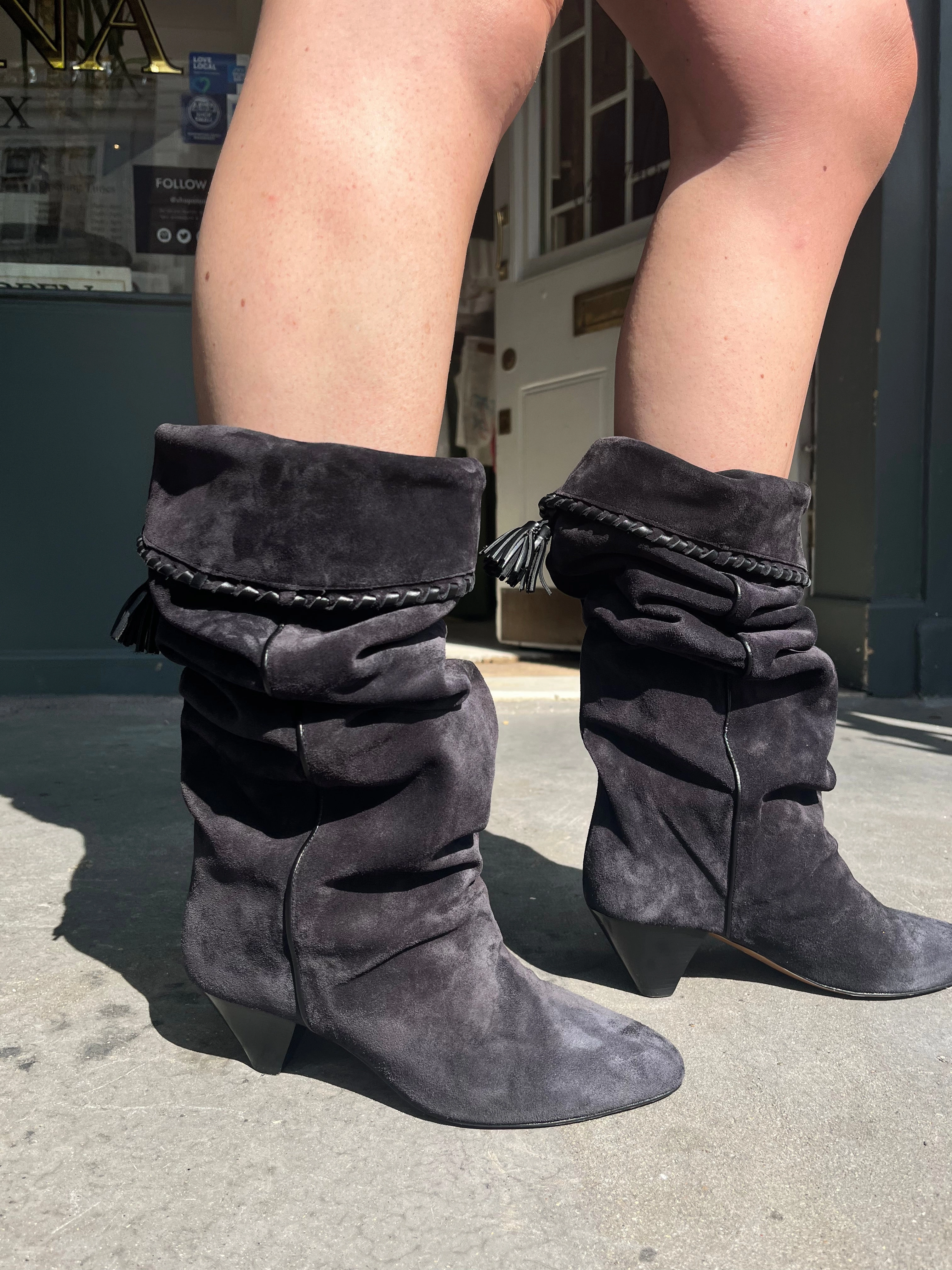 Isabel Marant Elita High Boots in Faded Black Dust proof Stable Support Snowy Path