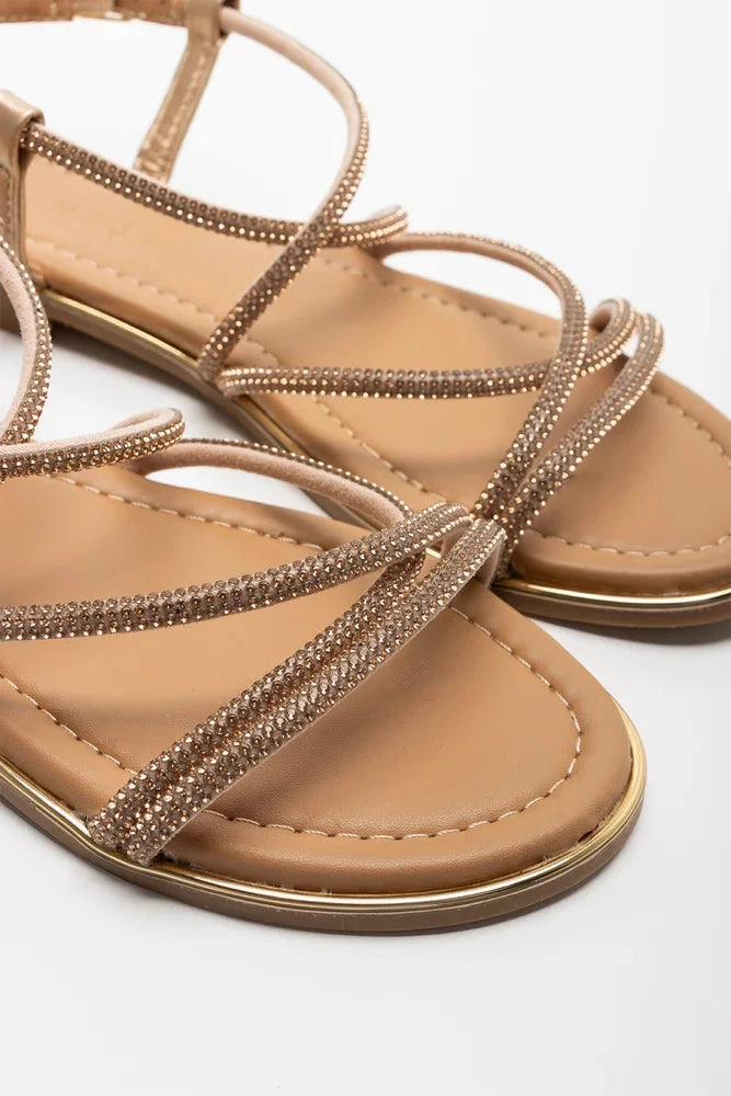 Diamante Strappy Sandal Metallic Breathable