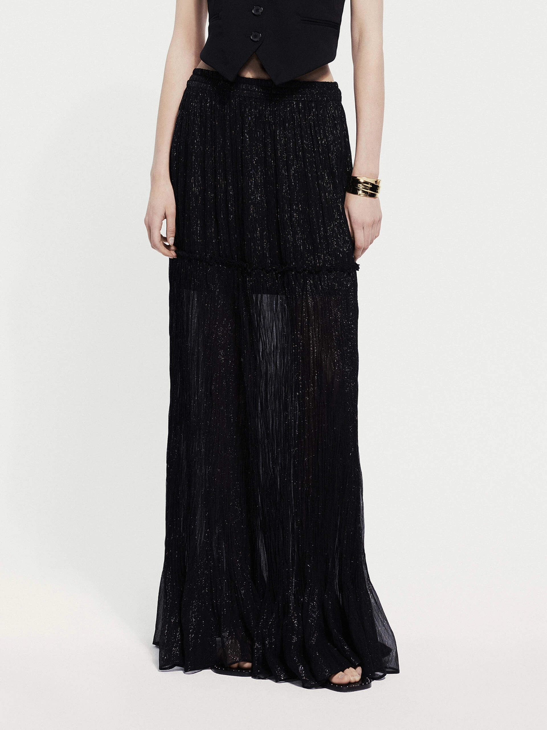 Timeless Wear Foil Print Metallic Textured Maxi Skirt
