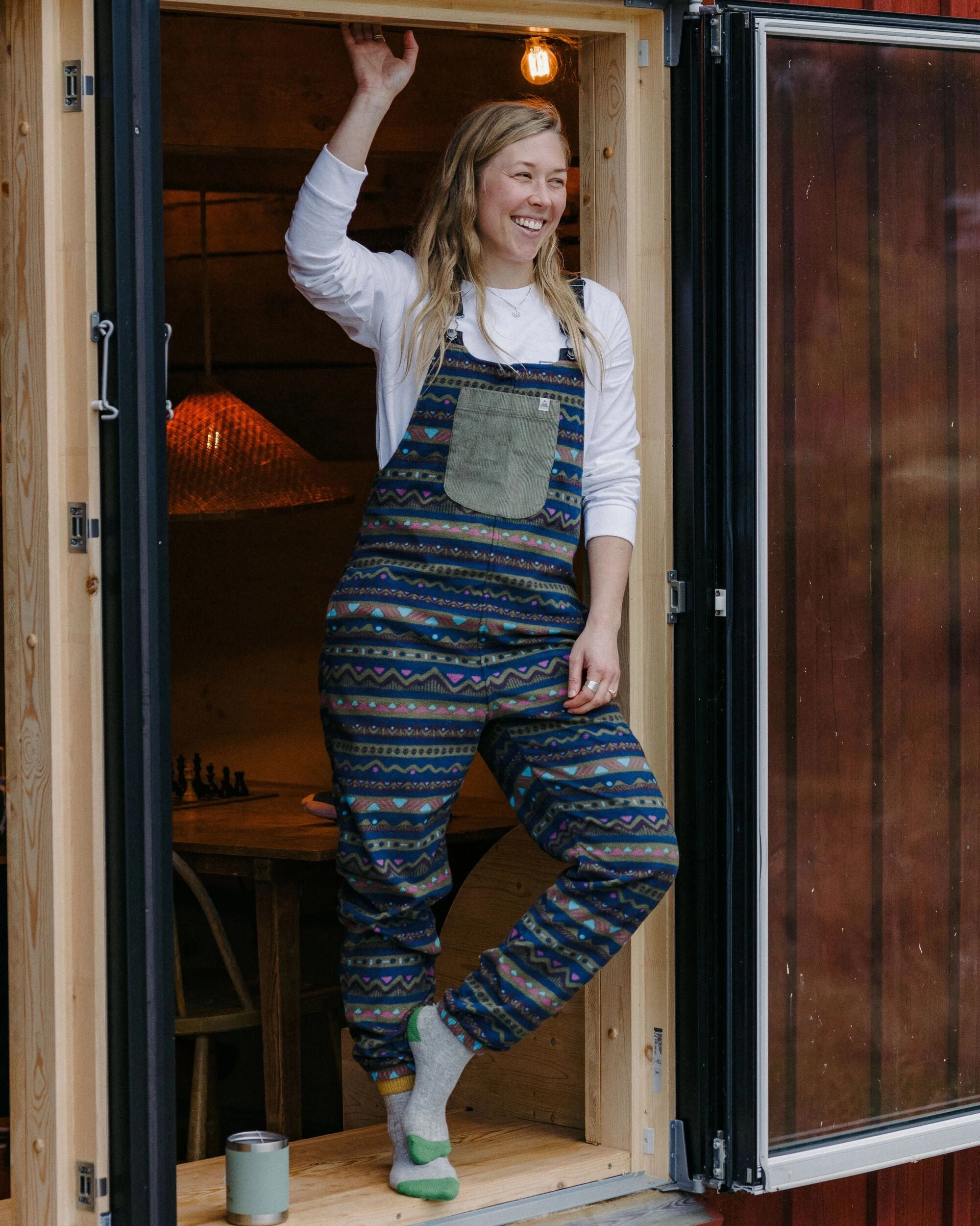 Anti Pilling Travel Style Ace Recycled Polar Fleece Dungarees - Mountain Geo Multi