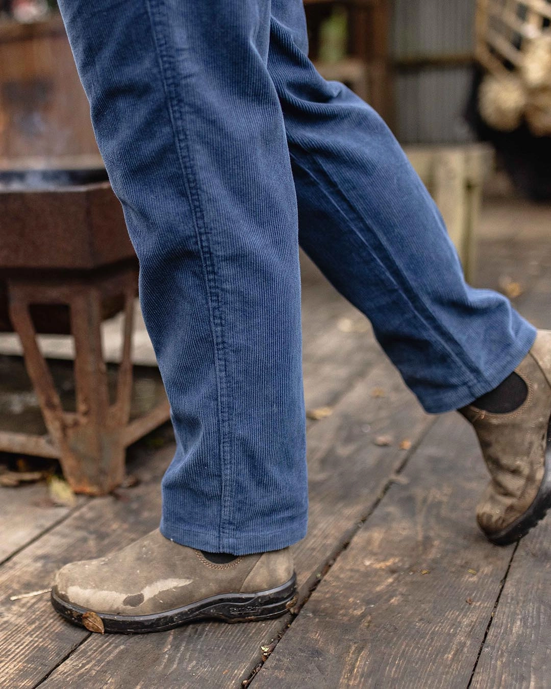 Compass Recycled Corduroy Trouser - Dark Denim City Ready Adjustable Belt Loops