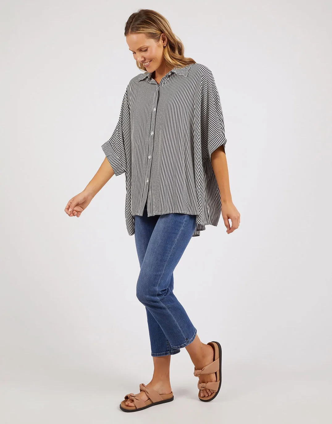 Stretch Material Bold Statement Luna Shirt - Navy