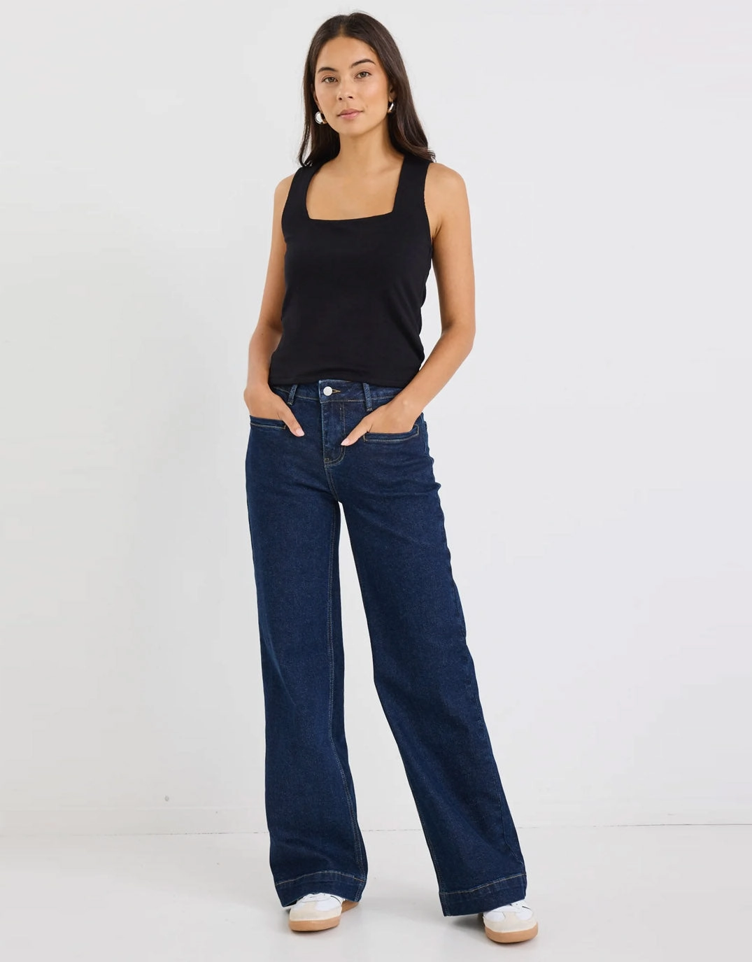 Work Ready Soft Versatile Winter Warmth Concert Mid Rise Wide Leg Pocket Jean - Indigo