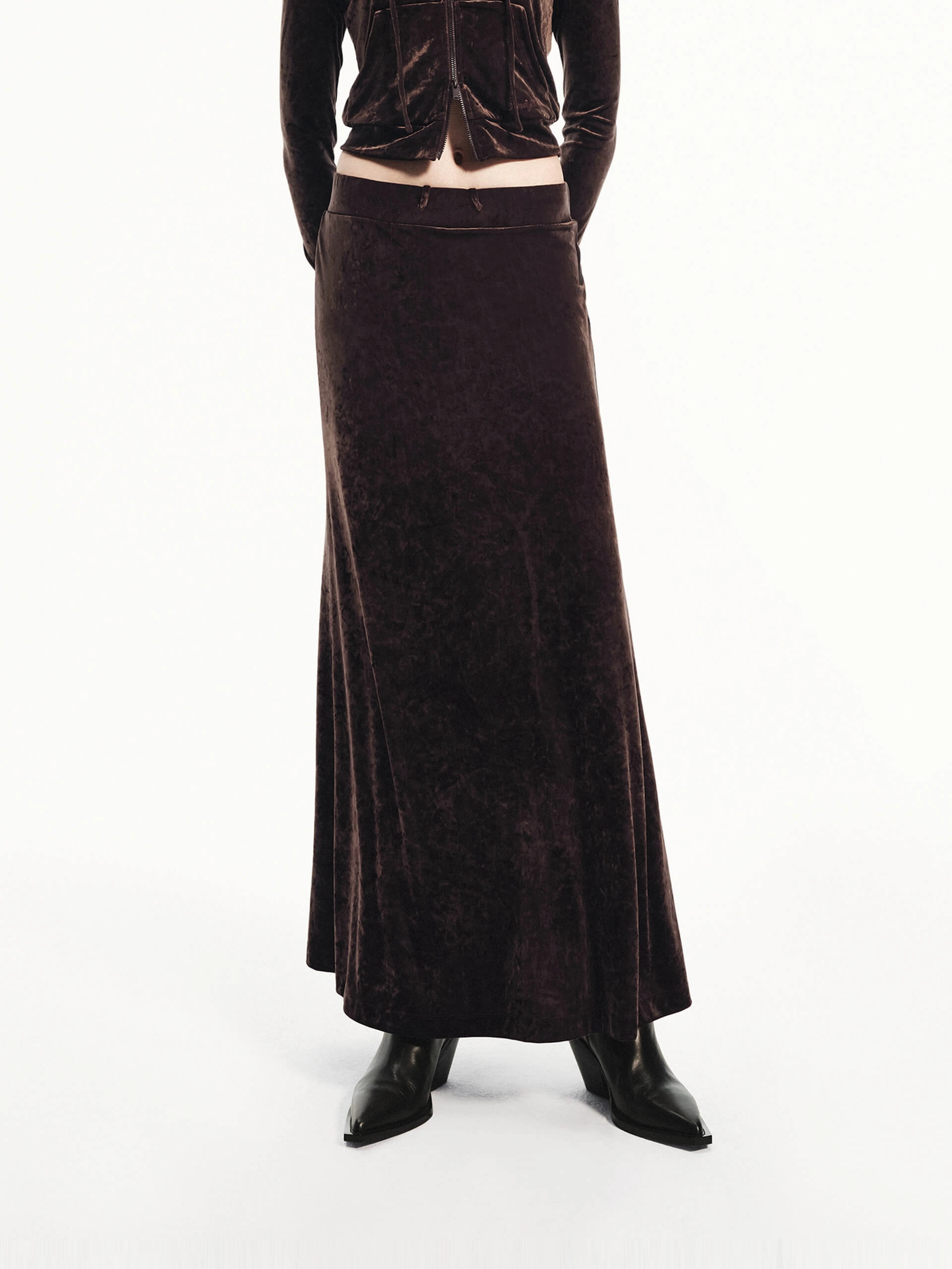 Subtle Look Velvet Drawstring Waist Skirt