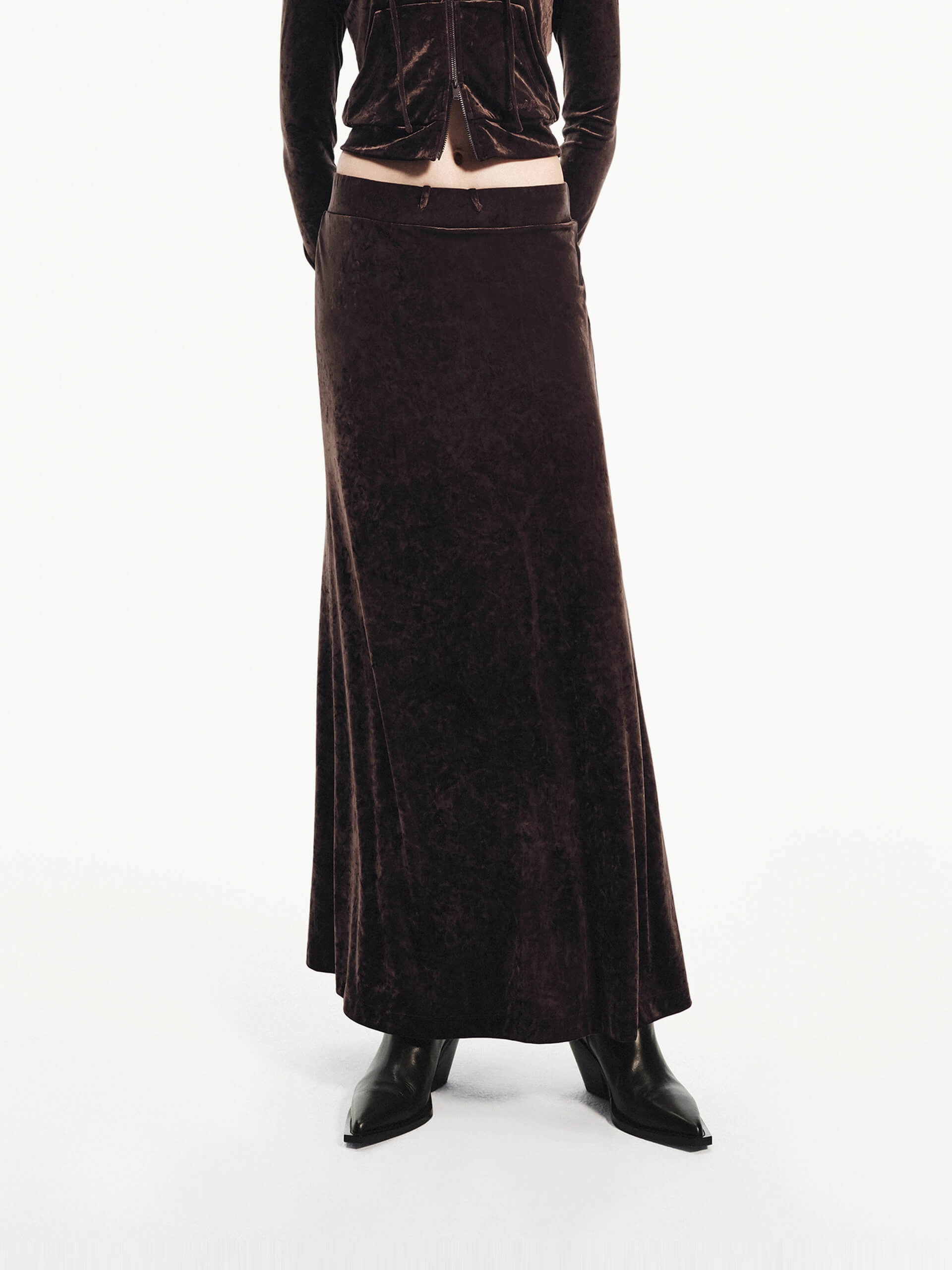 Layer Combo Floral Pattern Velvet Drawstring Waist Skirt