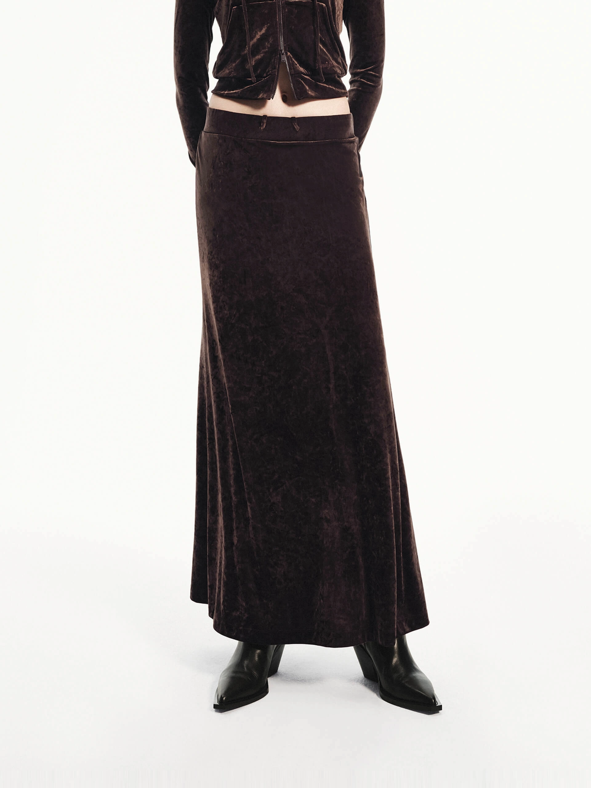 Minimalist Layering Modern Tones Velvet Drawstring Waist Skirt