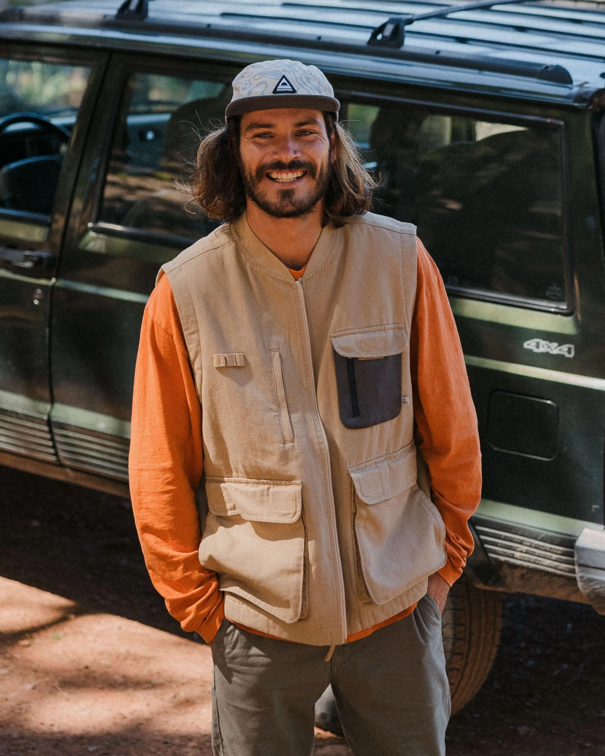 Explorers Organic Cotton Canvas Gilet - Stone Tear Resistant Panels Sporty Touch