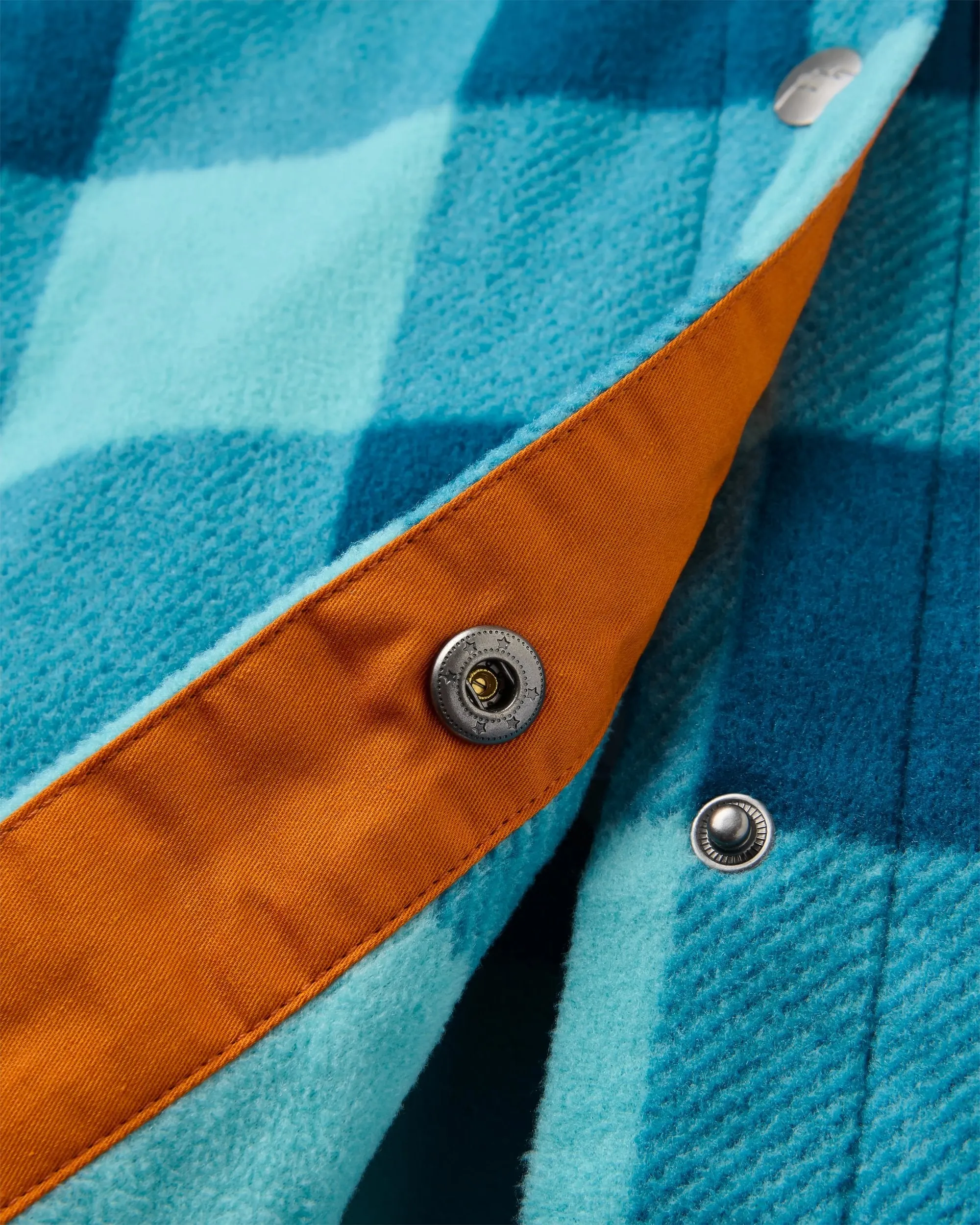 Quick Release Placket Special Occasion East Recycled Polar Fleece Shirt - Retro Blue Check