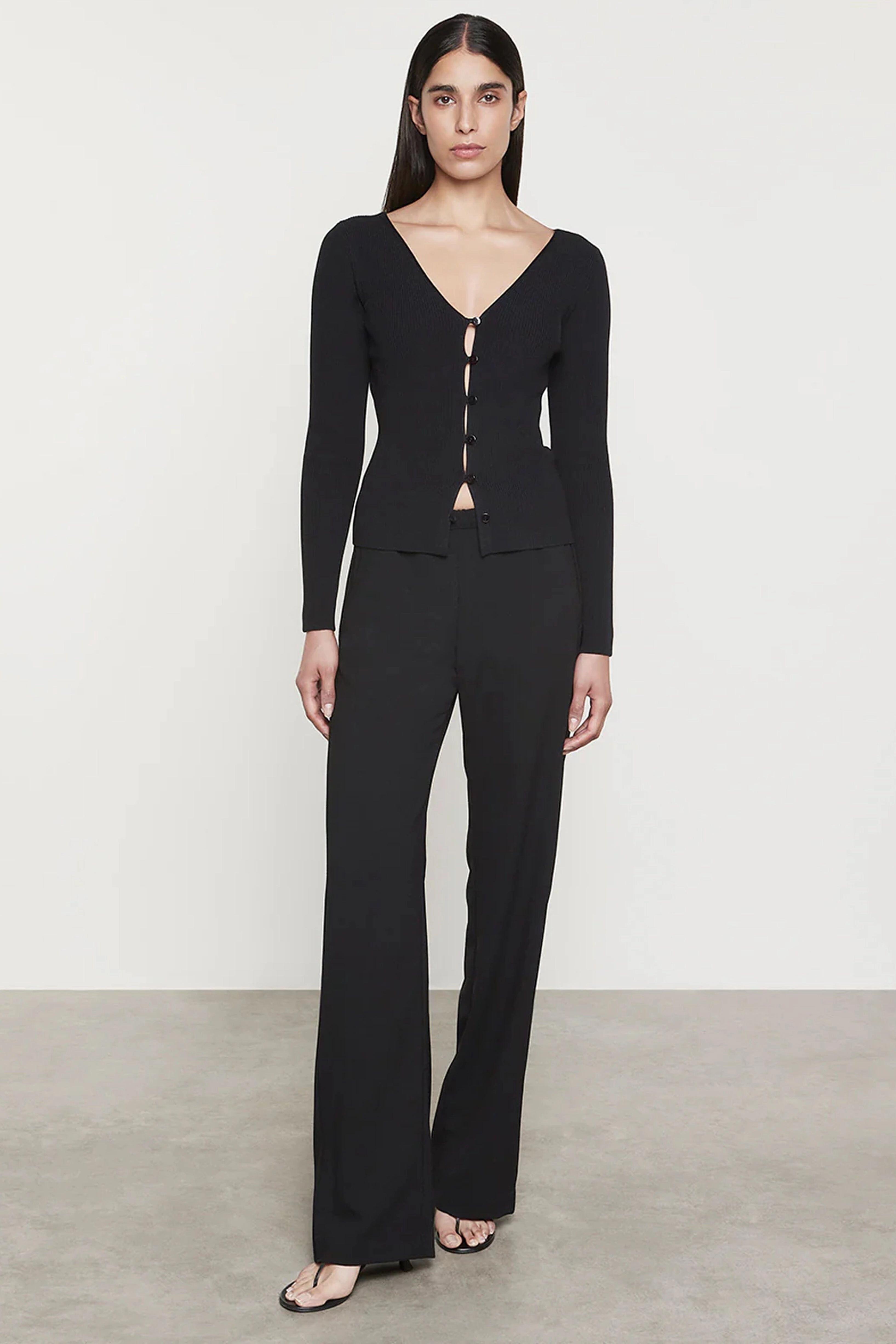 ENZA COSTA | Soft Structure Knitted Cardigan - Black Relaxed Armhole Fit Seasonal Comfort