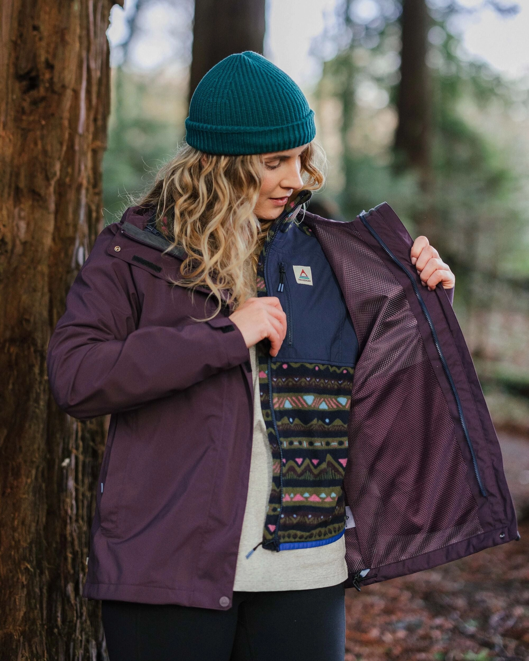 Two Way Zipper Non Restrictive Mobility Breckenridge Recycled Waterproof 3 In 1 Jacket - Deep Plum