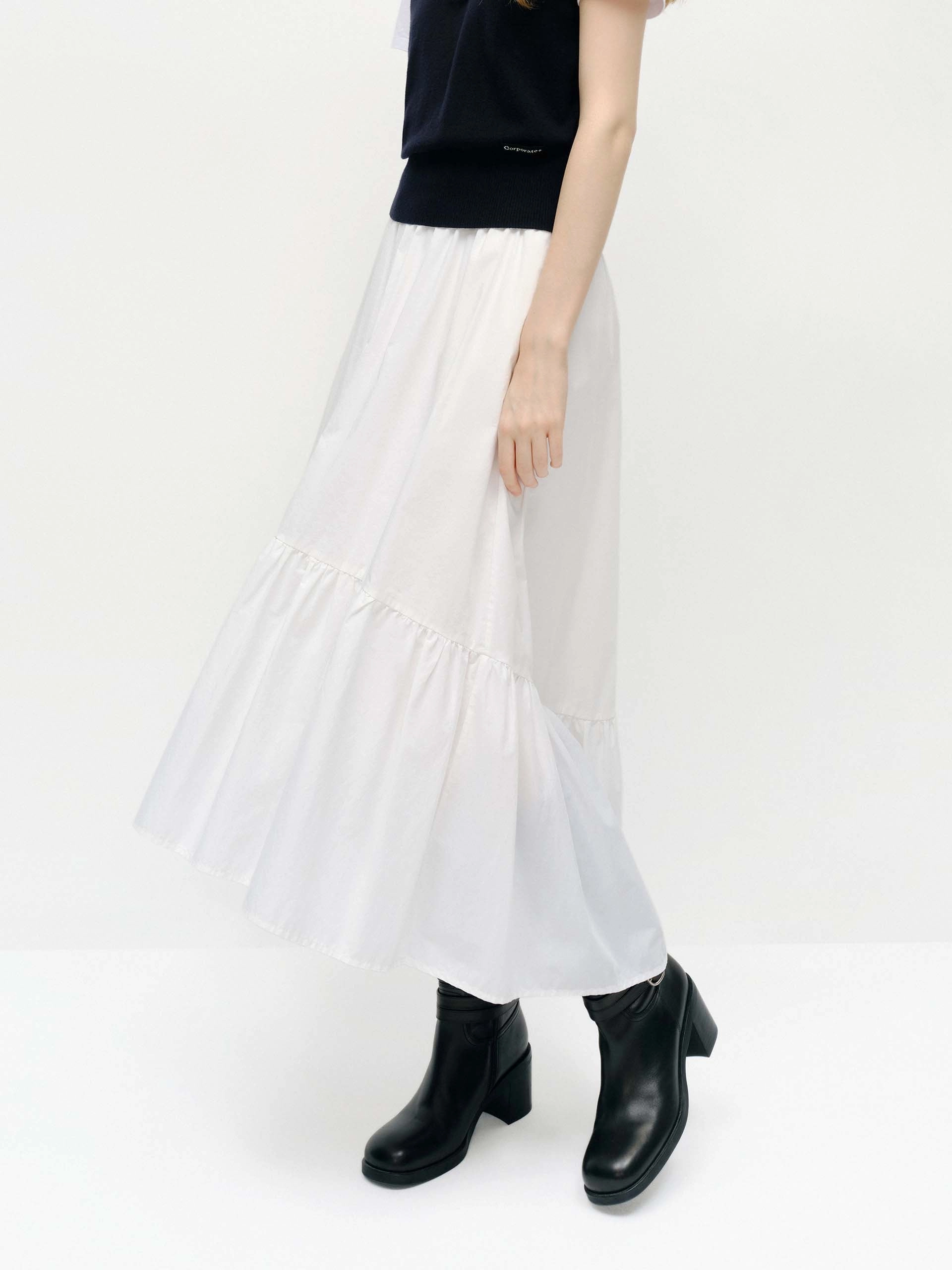 Cotton Blend A-line Skirt Subtle Detail