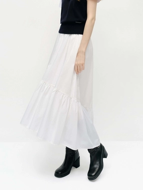 Contrast Panel Cotton Blend A-line Skirt