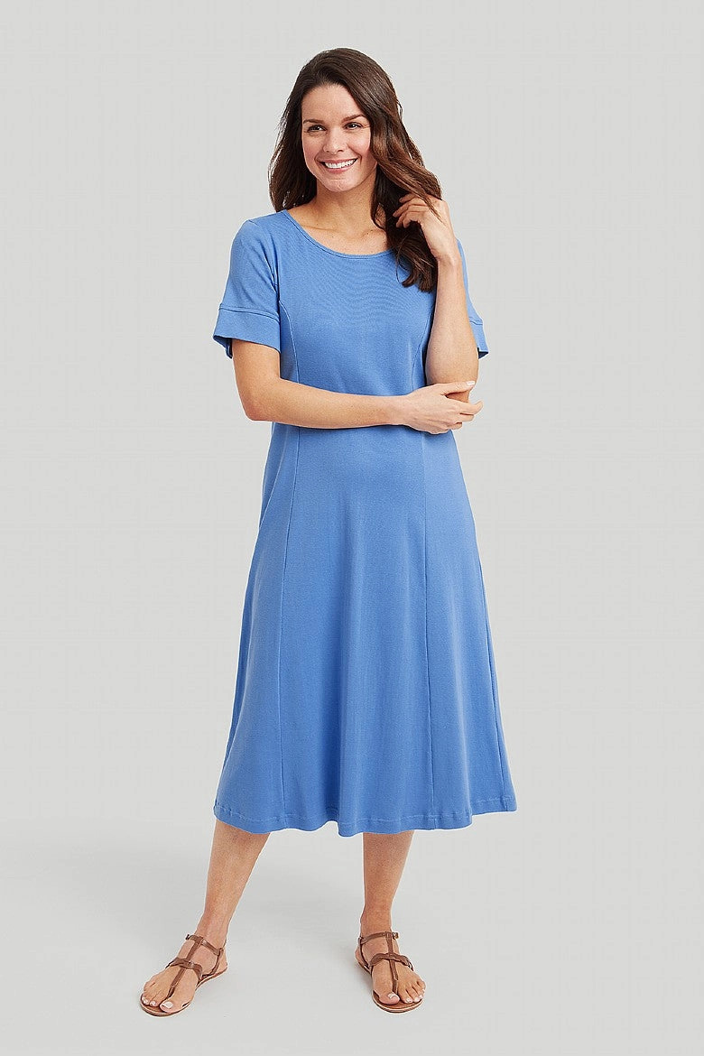Relaxed Style Drawstring-Waist Cotton Rib Amy Dress ?C Blue