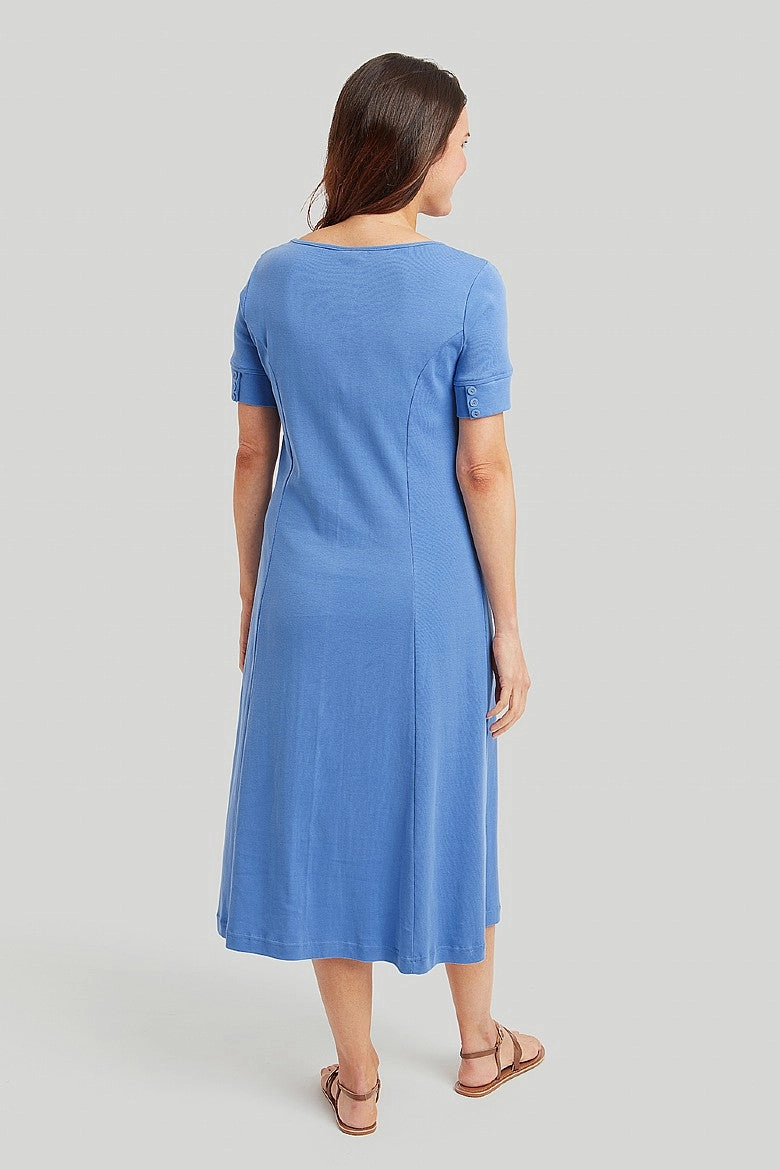 Tailored Piece Slit Detail Cotton Rib Amy Dress ?C Blue