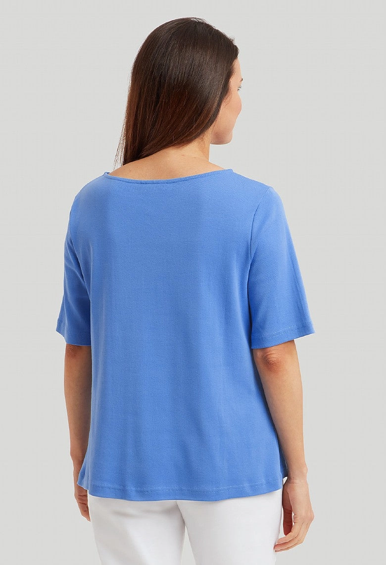 Cotton Rib Bianca Top - Blue Printed T-shirt