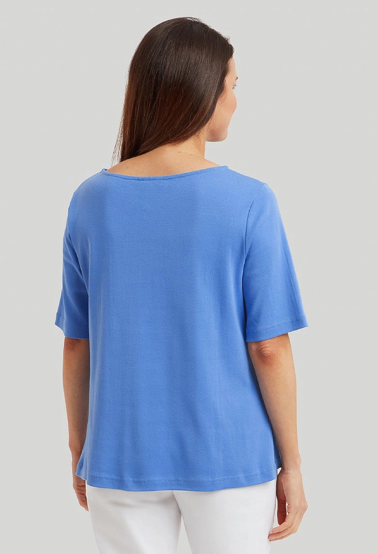 RollUpSleeves Cotton Rib Bianca Top - Blue