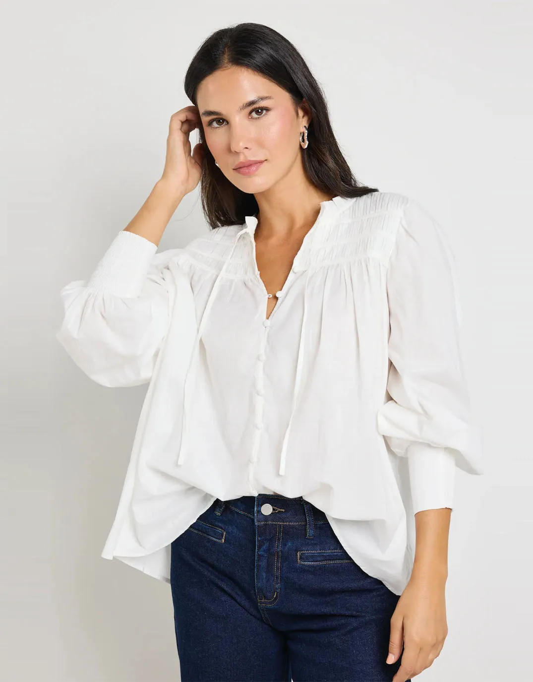 Creator Pintuck Long Sleeve Blouse - Ivory Voile Classy Detail Timeless elegance