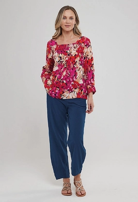 Long Wear Ultra Soft Blend Organic Cotton Slub Mabel Trouser - Soft Navy