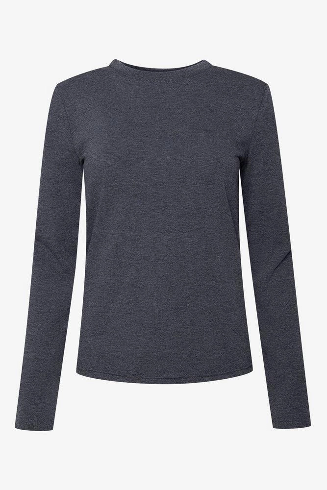 Biodegradable Fiber Composition Crew Neck Long Sleeve T-Shirt Dark Grey