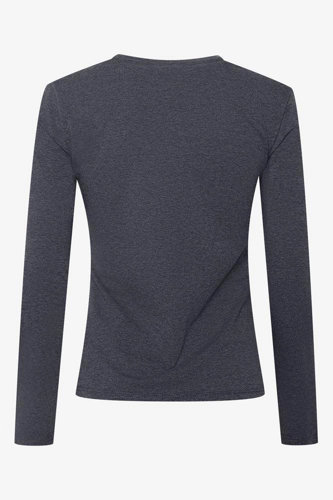 LoopwheelFabric DoubleStitched Hemming Crew Neck Long Sleeve T-Shirt Dark Grey