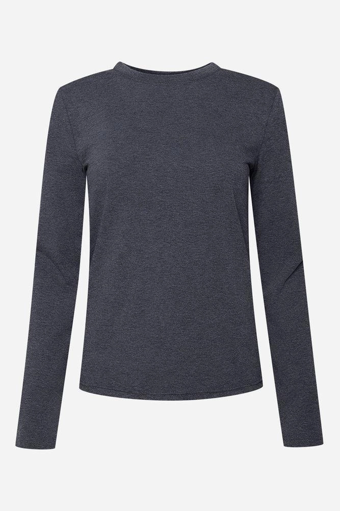 FourWay Stretch Fabric Crew Neck Long Sleeve T-Shirt Dark Grey