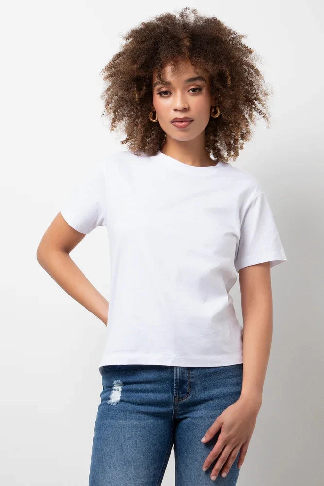 Crew Neck Short Sleeve Regular Fit T-Shirt White Versatile Layering Tension Balanced Design