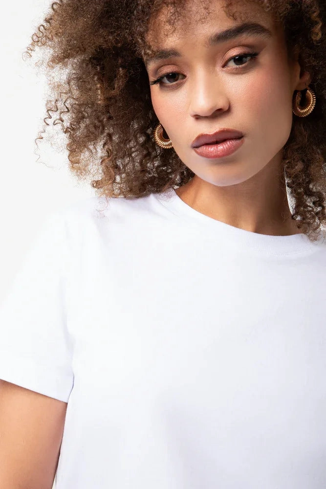 Button Down Collar Crew Neck Short Sleeve Regular Fit T-Shirt White