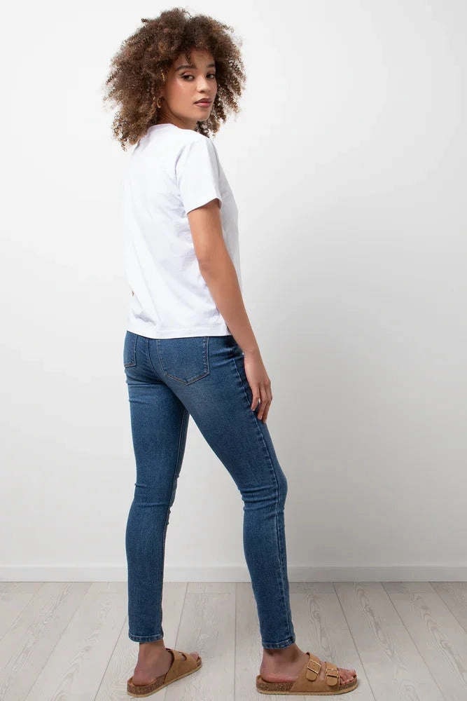 Simple Cut Chic Style Crew Neck Short Sleeve Regular Fit T-Shirt White