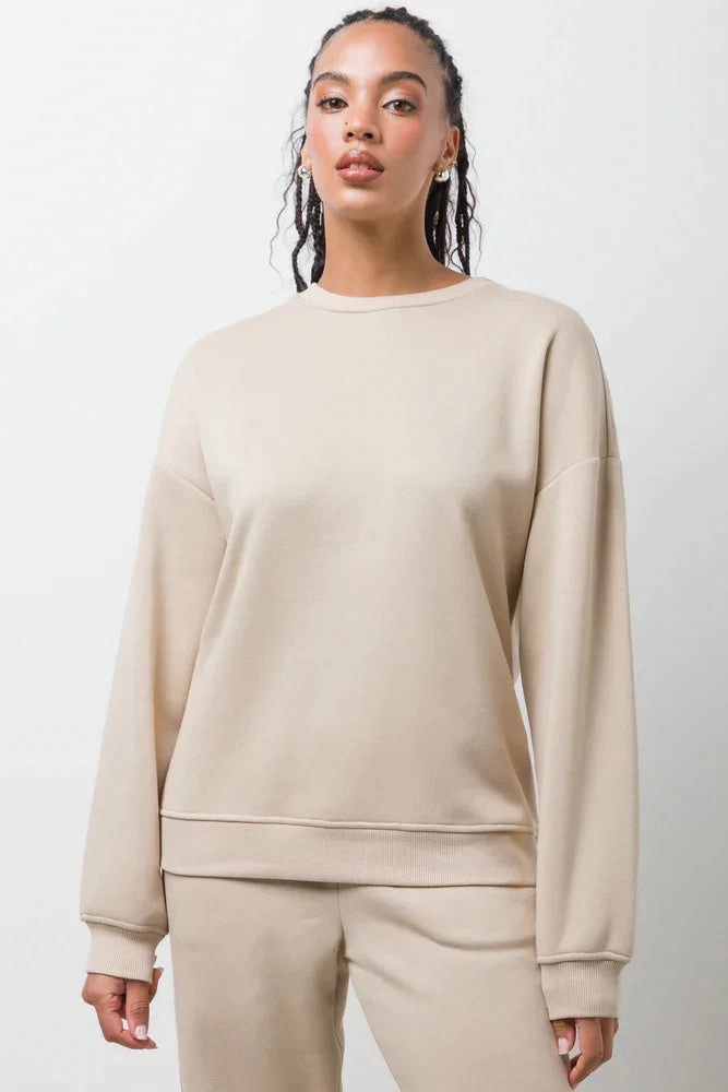 Minimalist Cuff Crew Neck Tracktop Natural